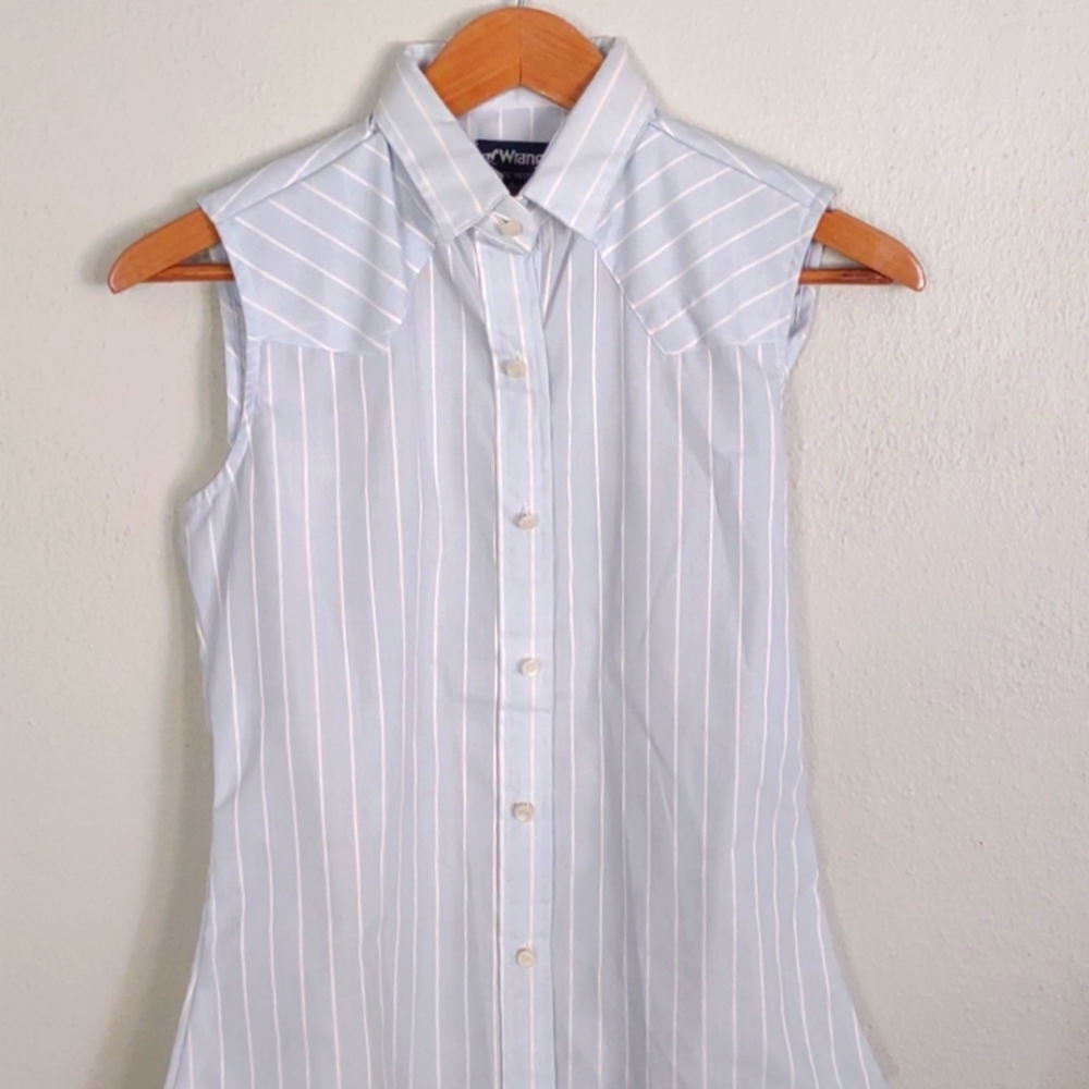 Wrangler NWT Vintage Western White Blue Stripes USA shirt top